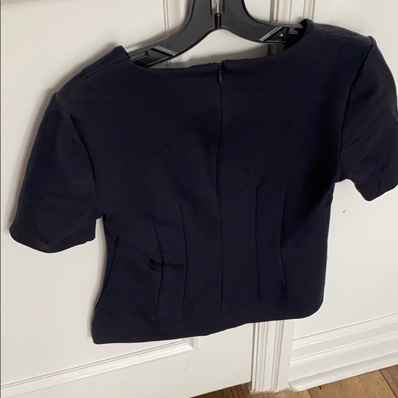Navy blue square neck blouse. - Picture 2 of 3